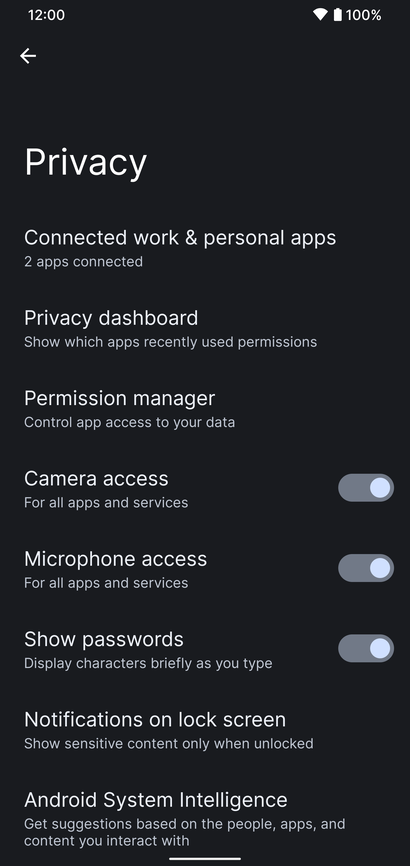 Privacy settings, dark