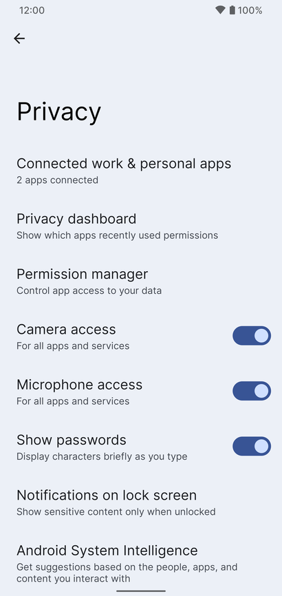 Privacy settings, light
